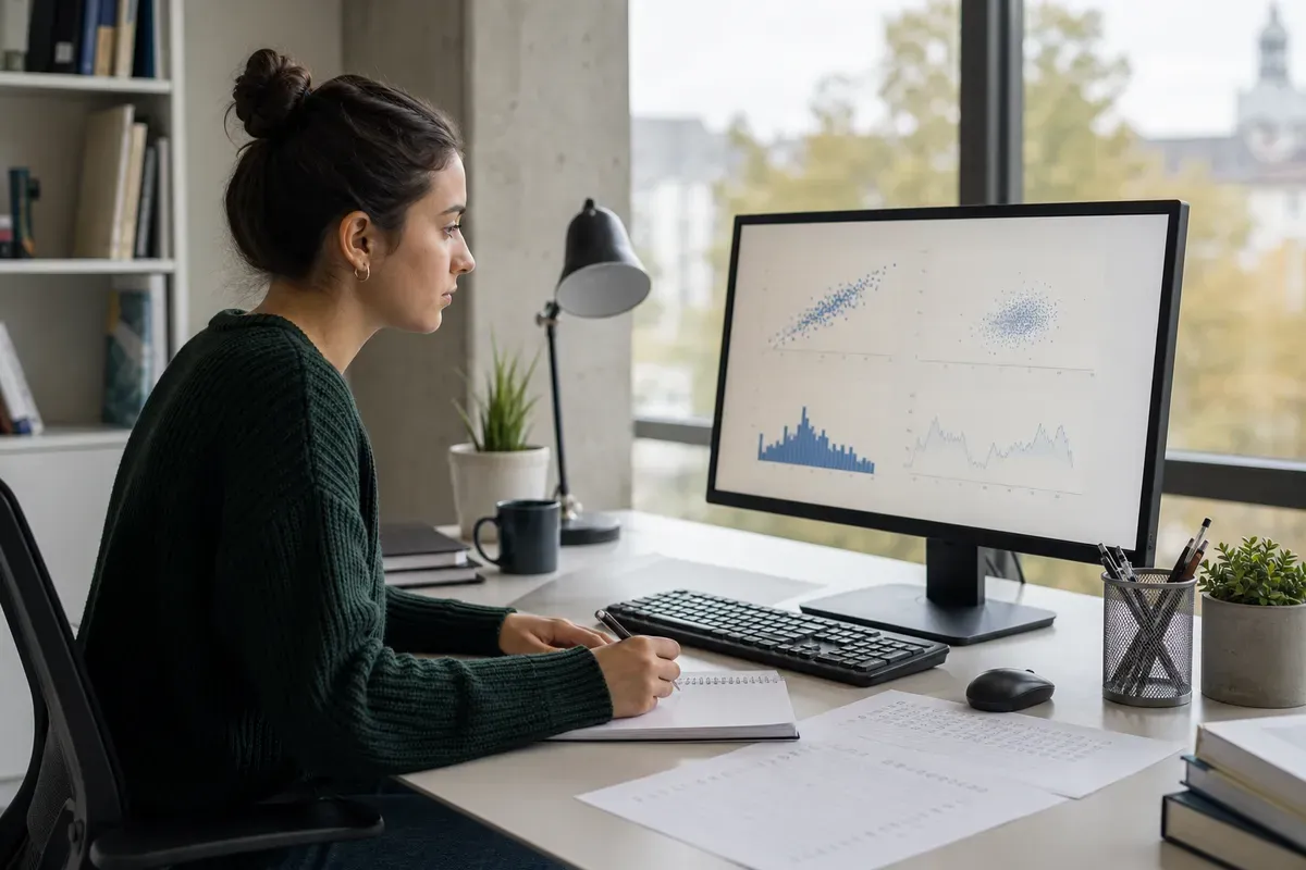Studentin der Psychologie wertet statistische Daten am Computer aus