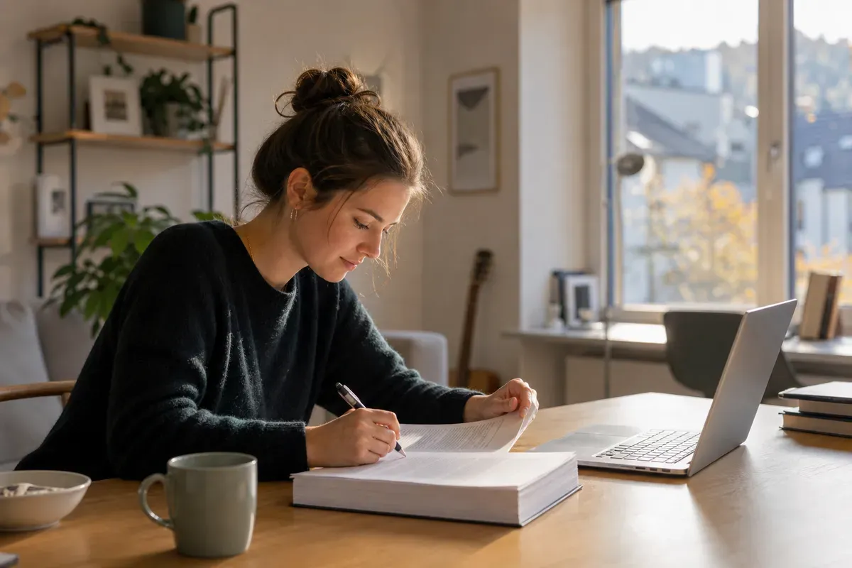 Studentin stellt die finale Version ihrer Diplomarbeit fertig