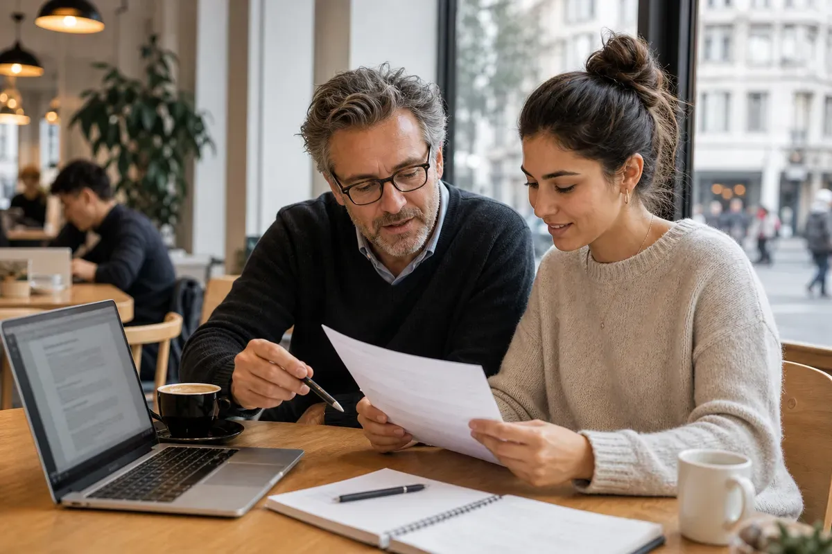Ghostwriter bespricht die Gliederung einer Masterarbeit mit einer Studentin