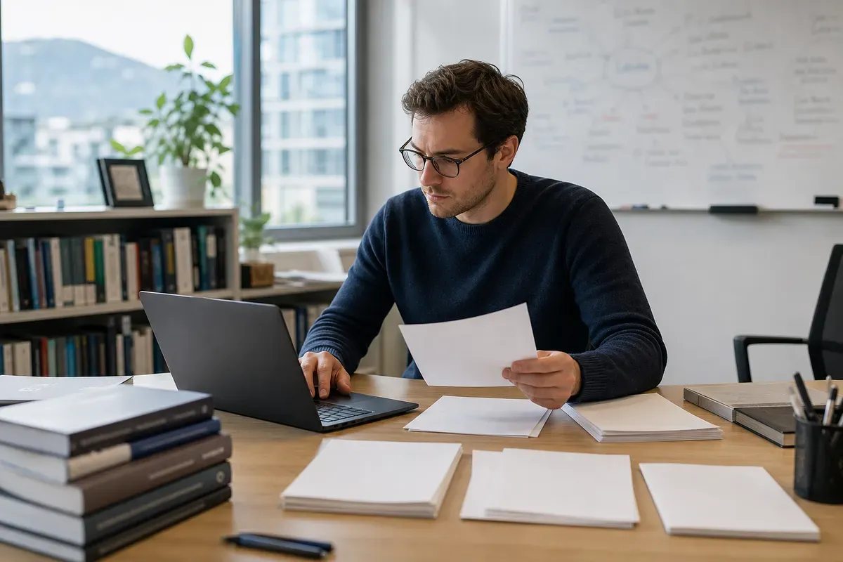 Forschender arbeitet an der Struktur seines wissenschaftlichen Artikels
